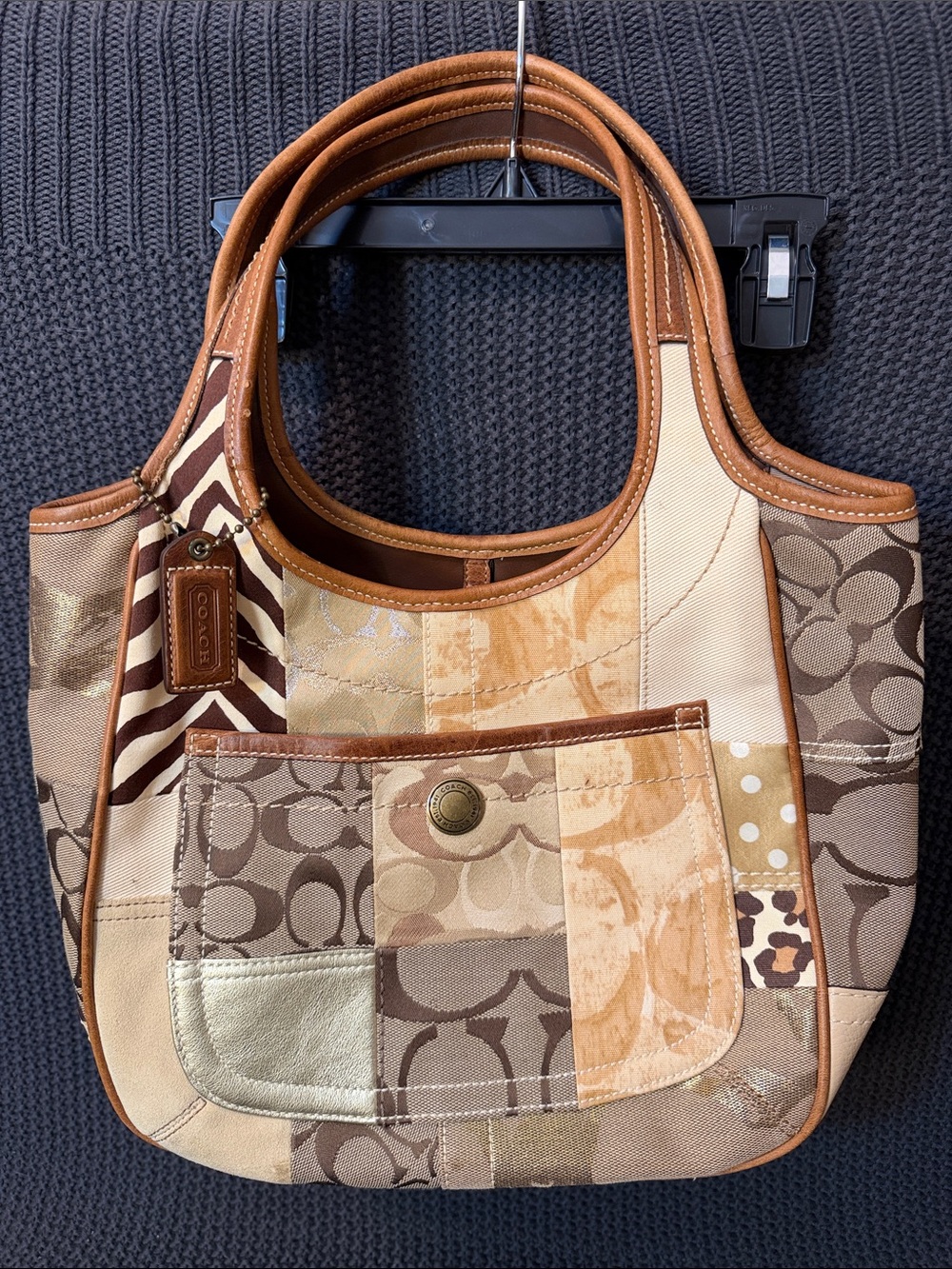 Coach Patchwork Shoulder Tote in Tan, Brown and Cream
